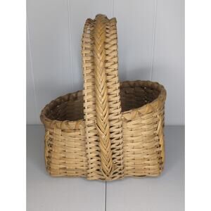 Vintage Uniquely Shaped Woven Basket Braided Handle with Detailed Shape